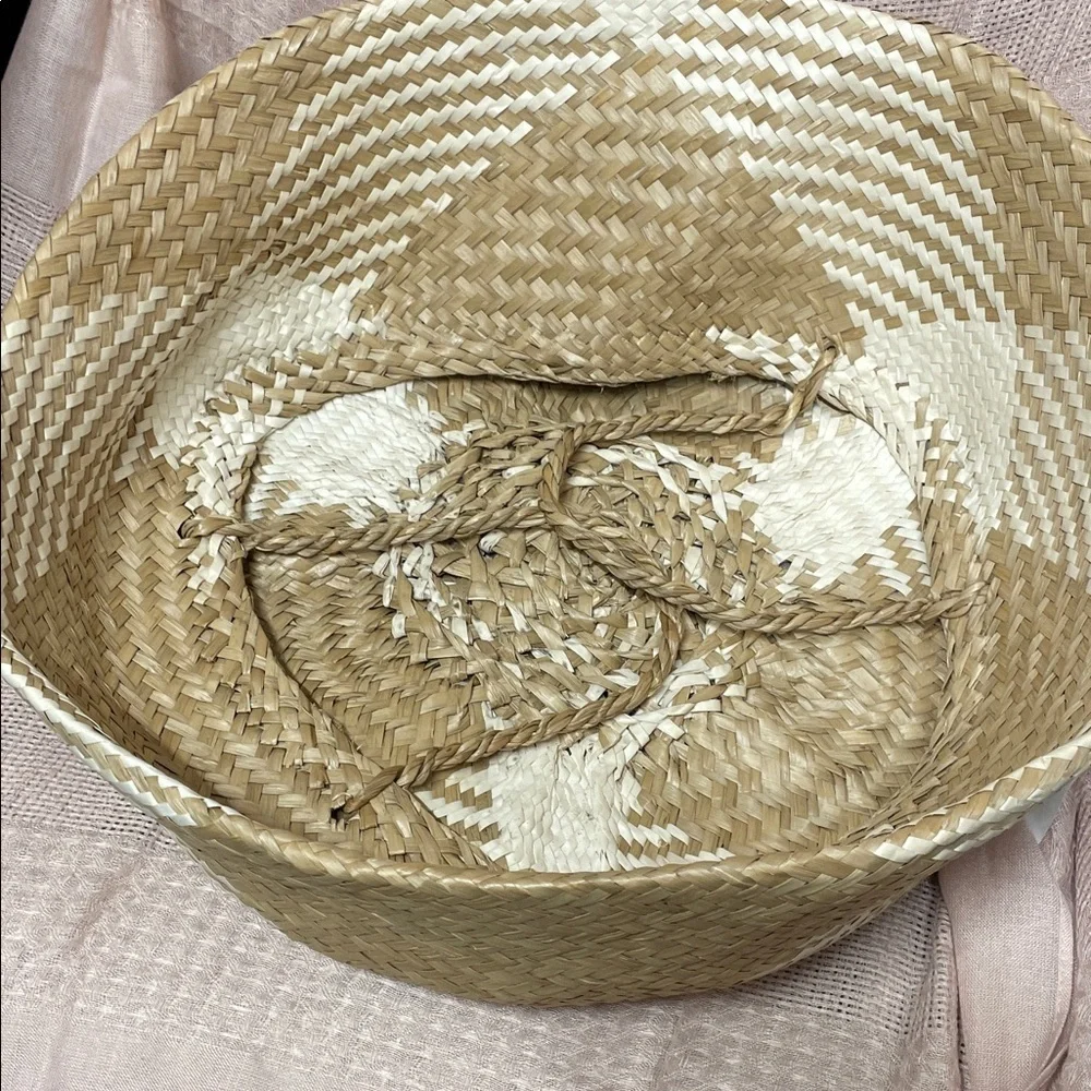 Woven Straw Tan and White Garment Bag